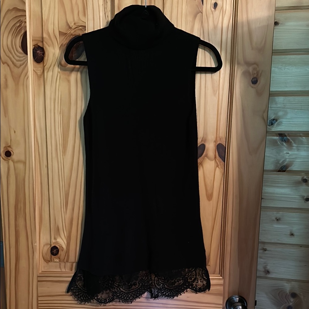 Black Sleeveless Top with Lace Hem